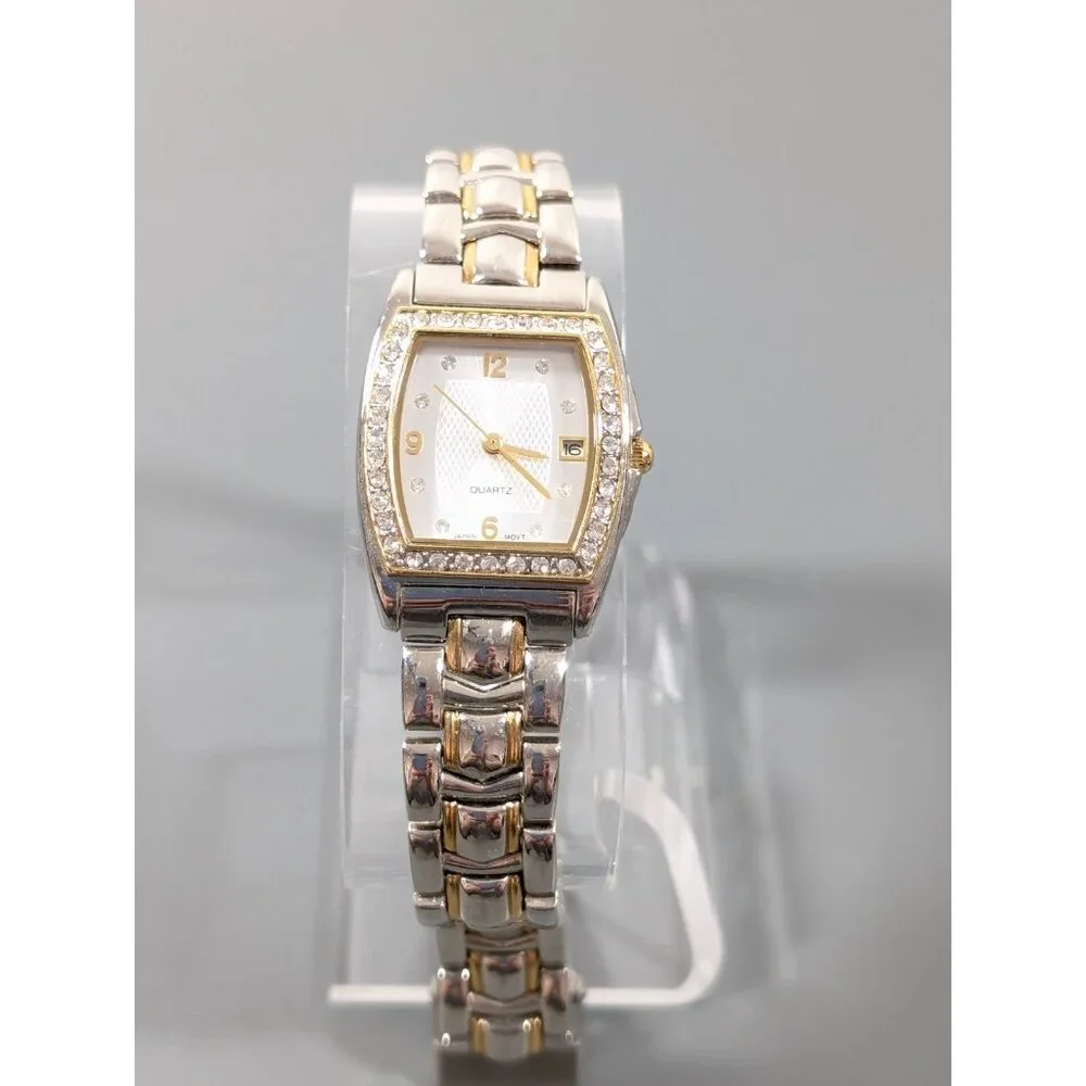 Avon Womens Two Tone Crystal Accent Date Indicator Classic Watch 6.5 inch‎